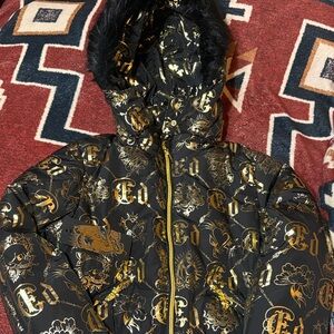 Ed Hardy Black and Gold Embossed Patch Jacket!